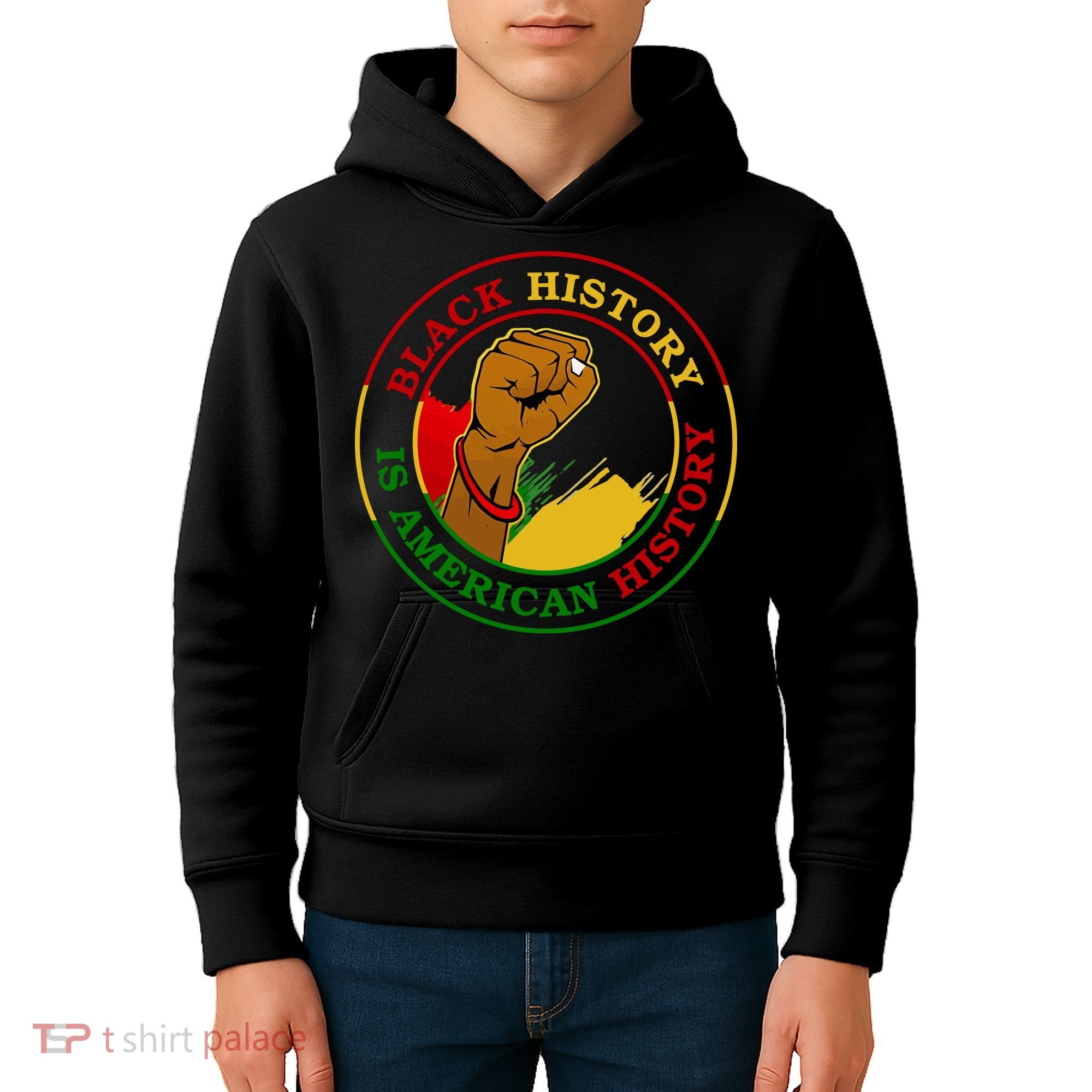 Black History Is American History Fist Kids Hoodie