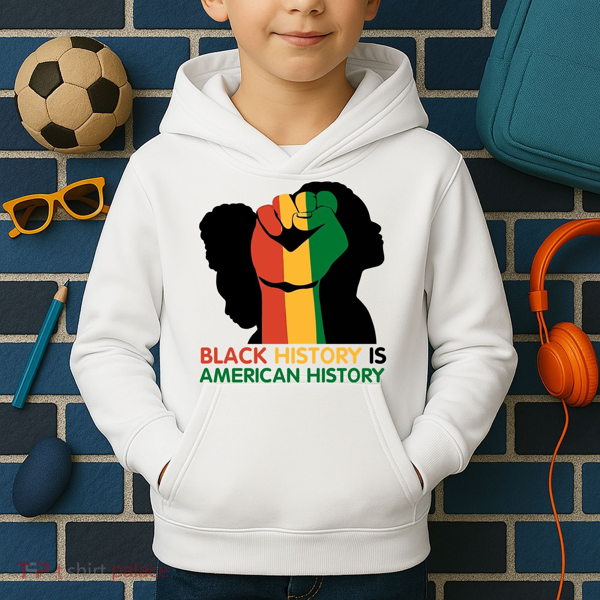 Black History Is American History Pride Fist Kids Hoodie