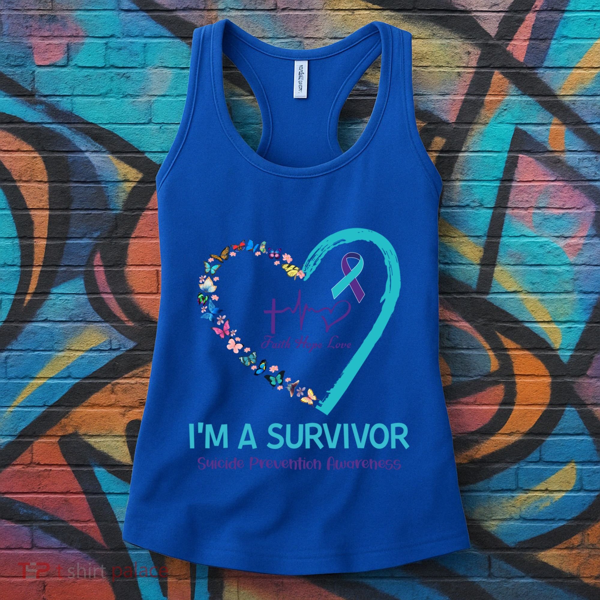 Butterfly Heart IM A Survivor Suicide Prevention Awareness Funny Gift Women's Tank Top