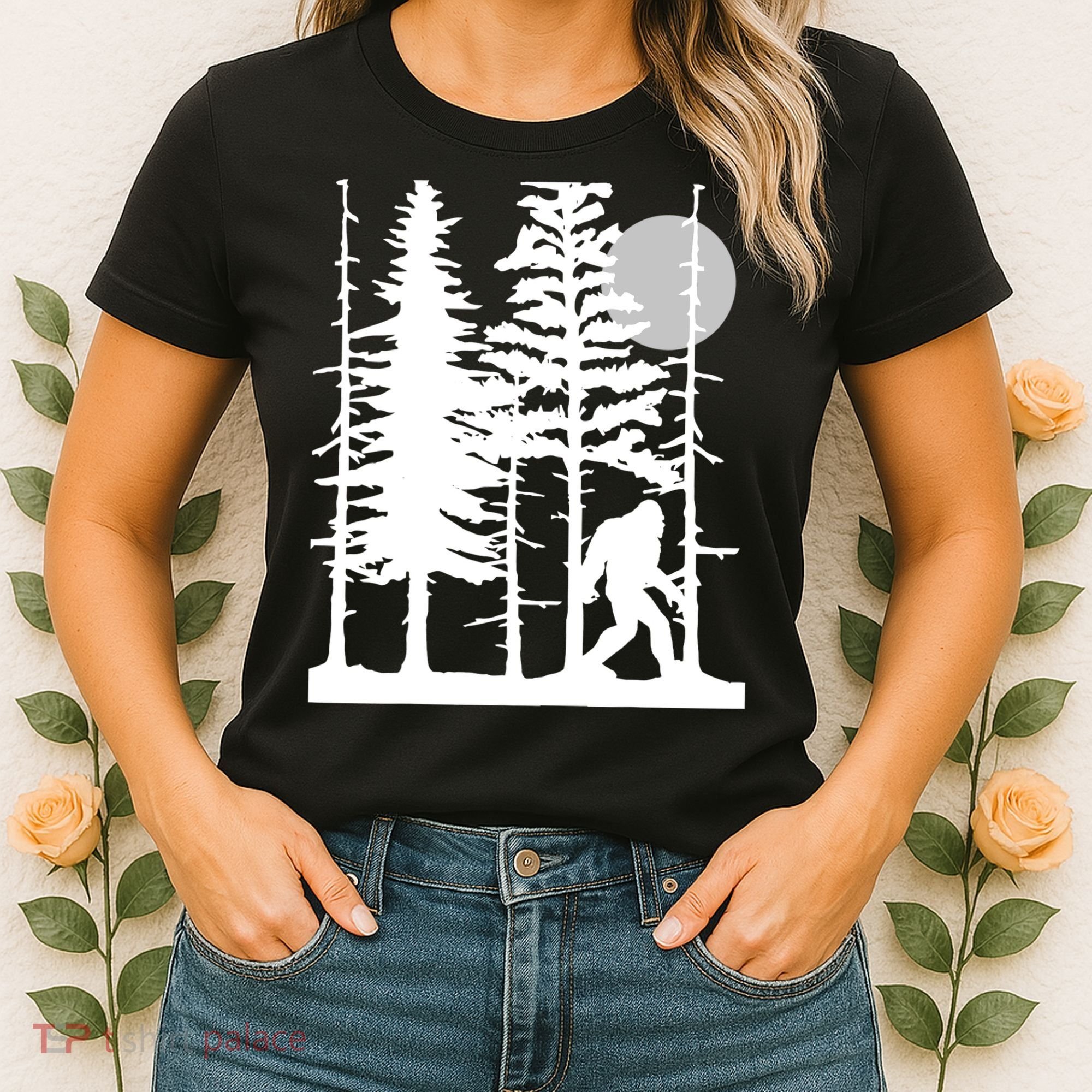 Bigfoot Hiding In Forest For Sasquatch Believers Women's T-Shirt