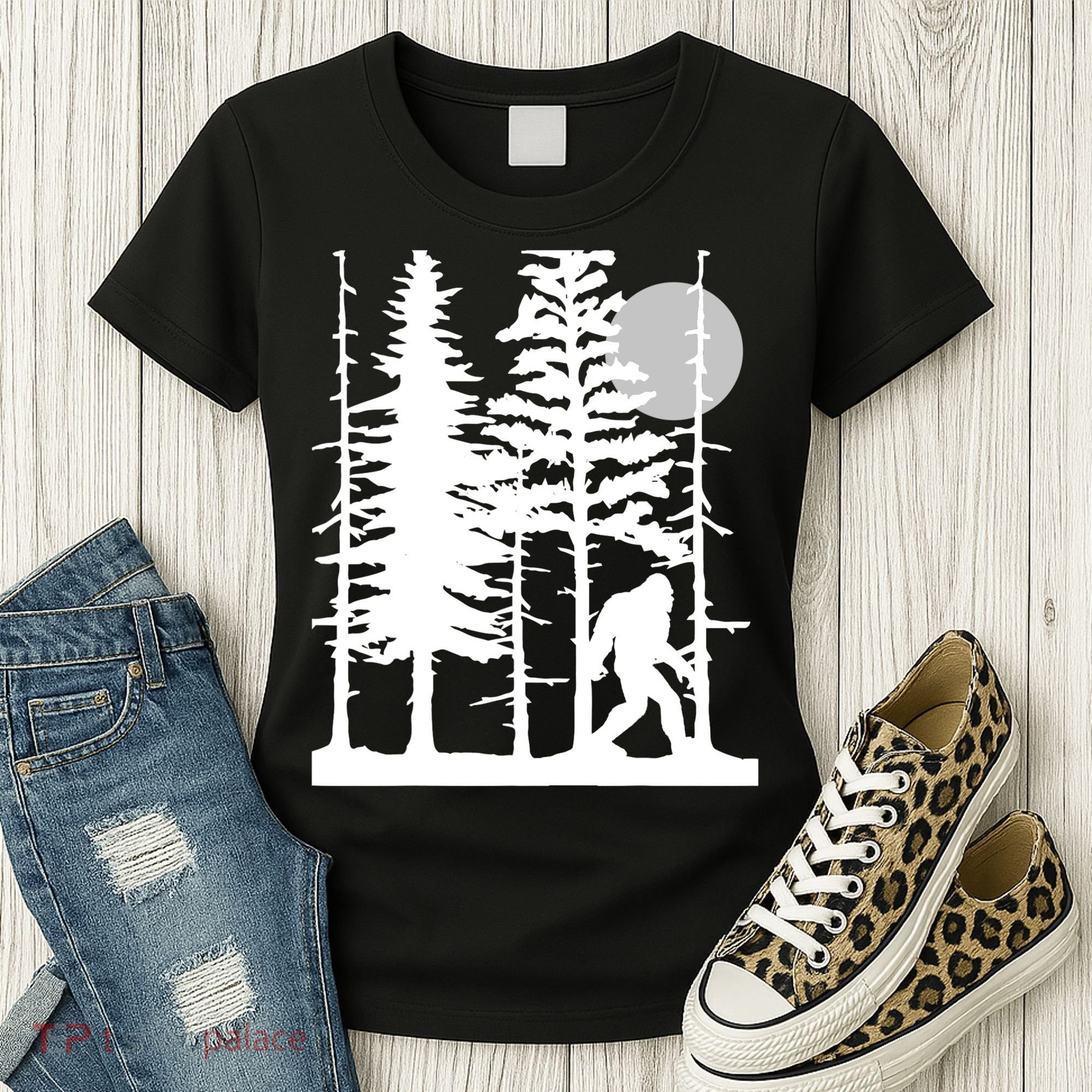 Bigfoot Hiding In Forest For Sasquatch Believers Women's T-Shirt