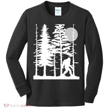 Bigfoot Hiding In Forest For Sasquatch Believers Kids Long Sleeve Shirt