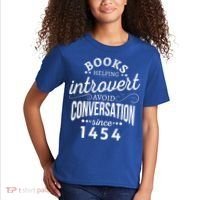 Books Helping Introvert Avoid Conversation Since 1454 Gift Kids T-Shirt thumb 2