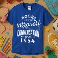 Books Helping Introvert Avoid Conversation Since 1454 Gift Kids T-Shirt thumb 3