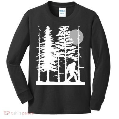 Bigfoot Hiding In Forest For Sasquatch Believers Kids Long Sleeve Shirt