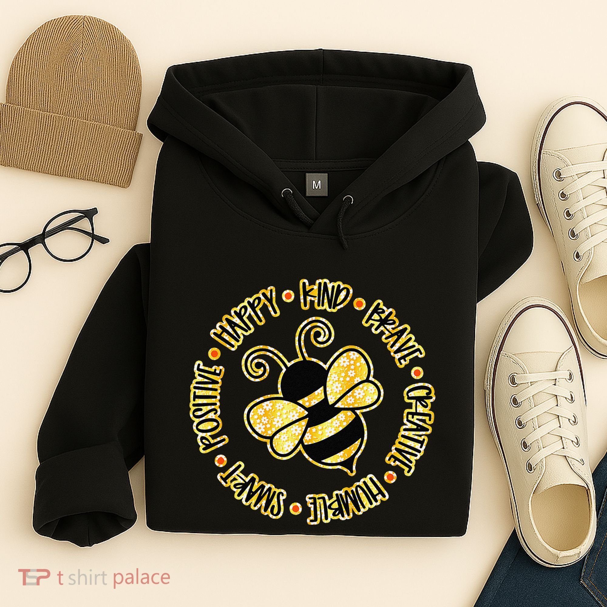 Bee Happy Kind Brave Humble Smart Positive Bumblebee Hoodie