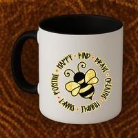 Bee Happy Kind Brave Humble Smart Positive Bumblebee Coffee Mug thumb 2
