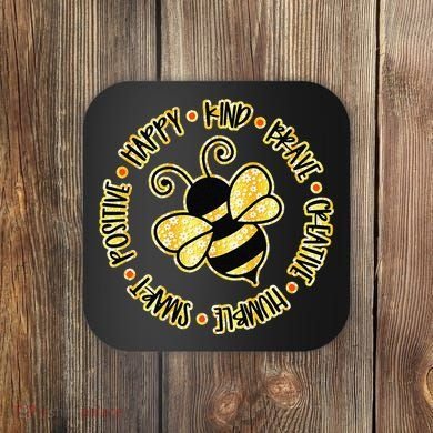 Bee Happy Kind Brave Humble Smart Positive Bumblebee Coaster