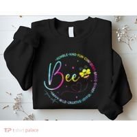 Bee Happy Kind Brave Humble Smart Positive Bumblebee Sweatshirt thumb 2