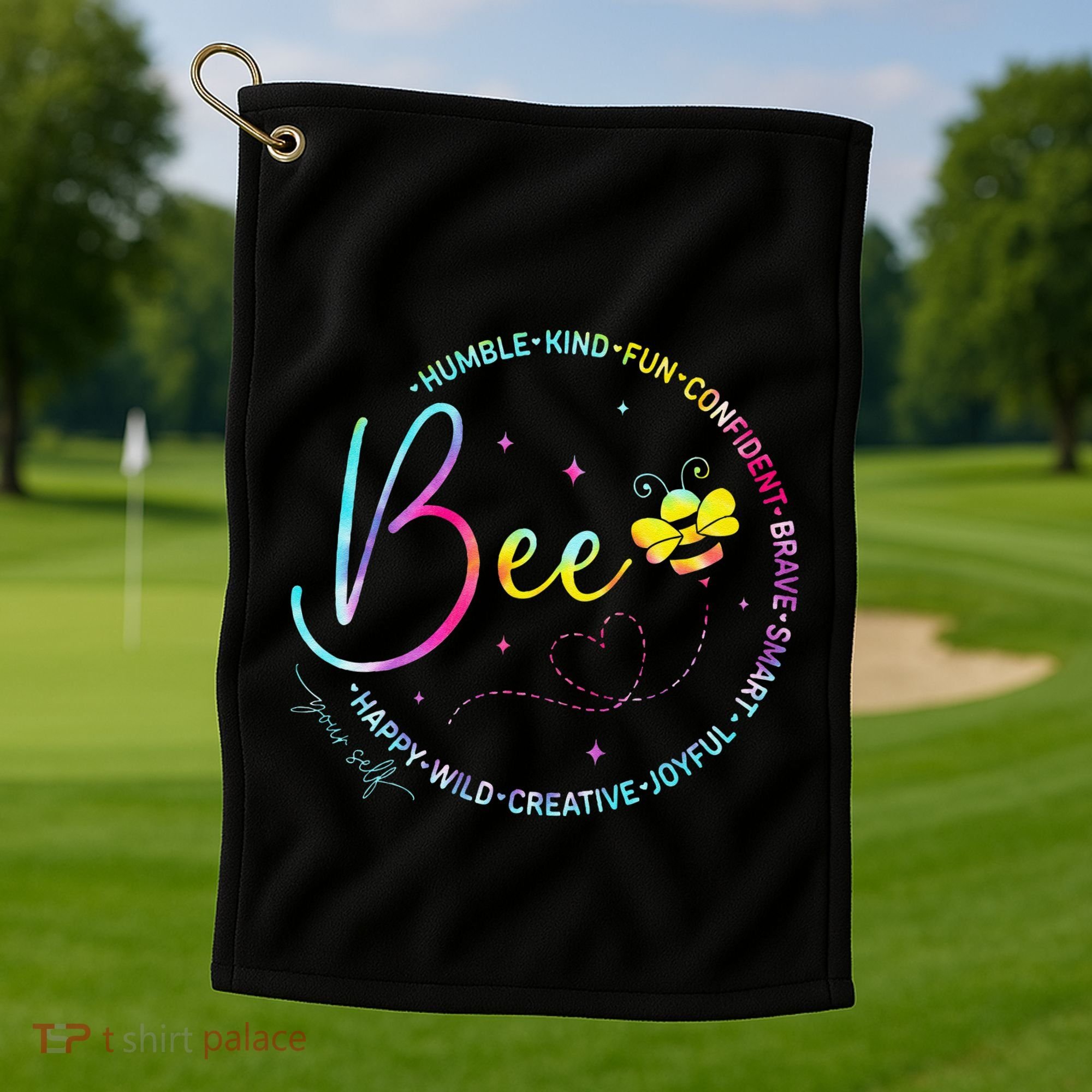 Bee Happy Kind Brave Humble Smart Positive Bumblebee Golf Towel