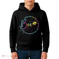 Bee Happy Kind Brave Humble Smart Positive Bumblebee Kids Hoodie thumb 4