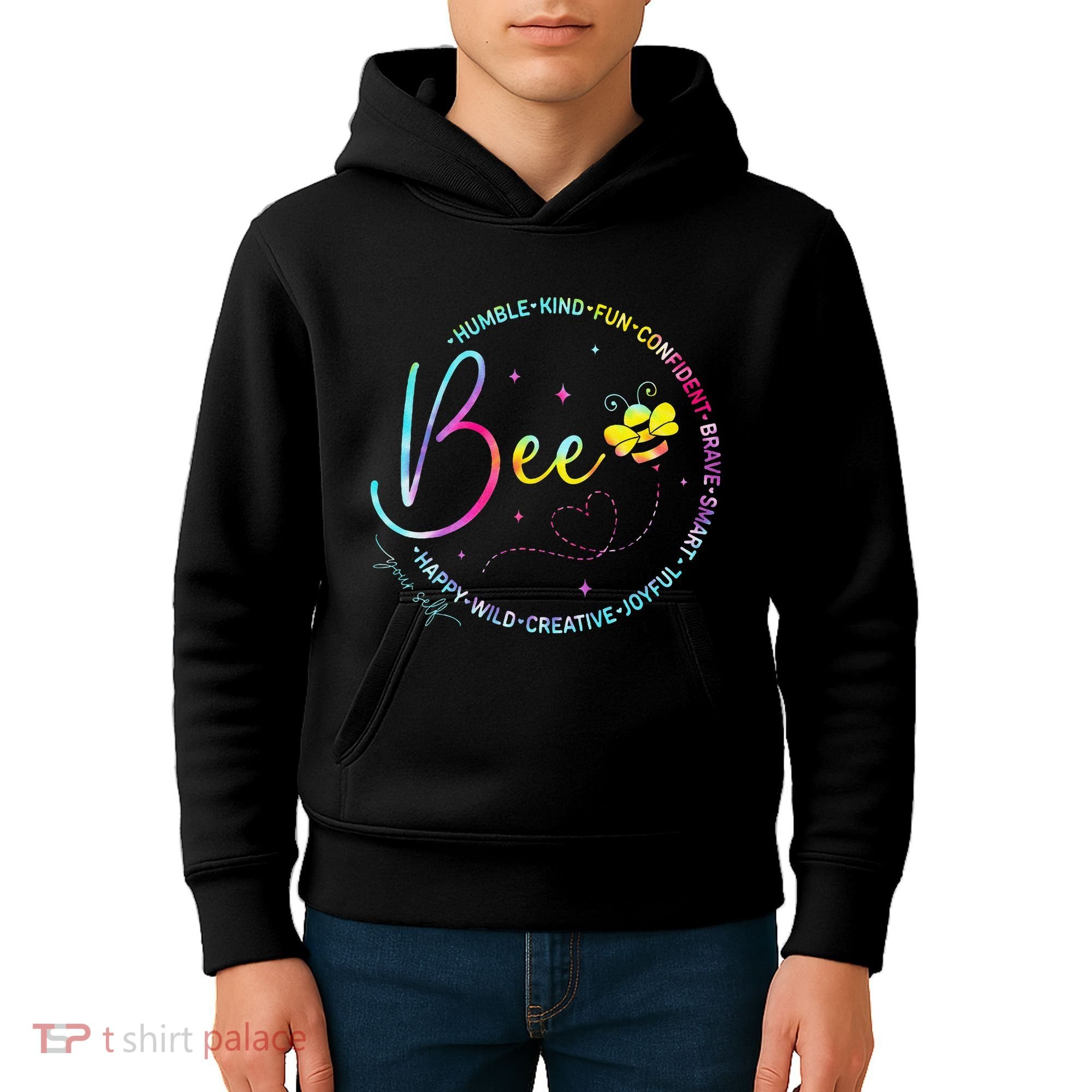 Bee Happy Kind Brave Humble Smart Positive Bumblebee Kids Hoodie