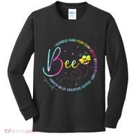 Bee Happy Kind Brave Humble Smart Positive Bumblebee Kids Long Sleeve Shirt thumb 0