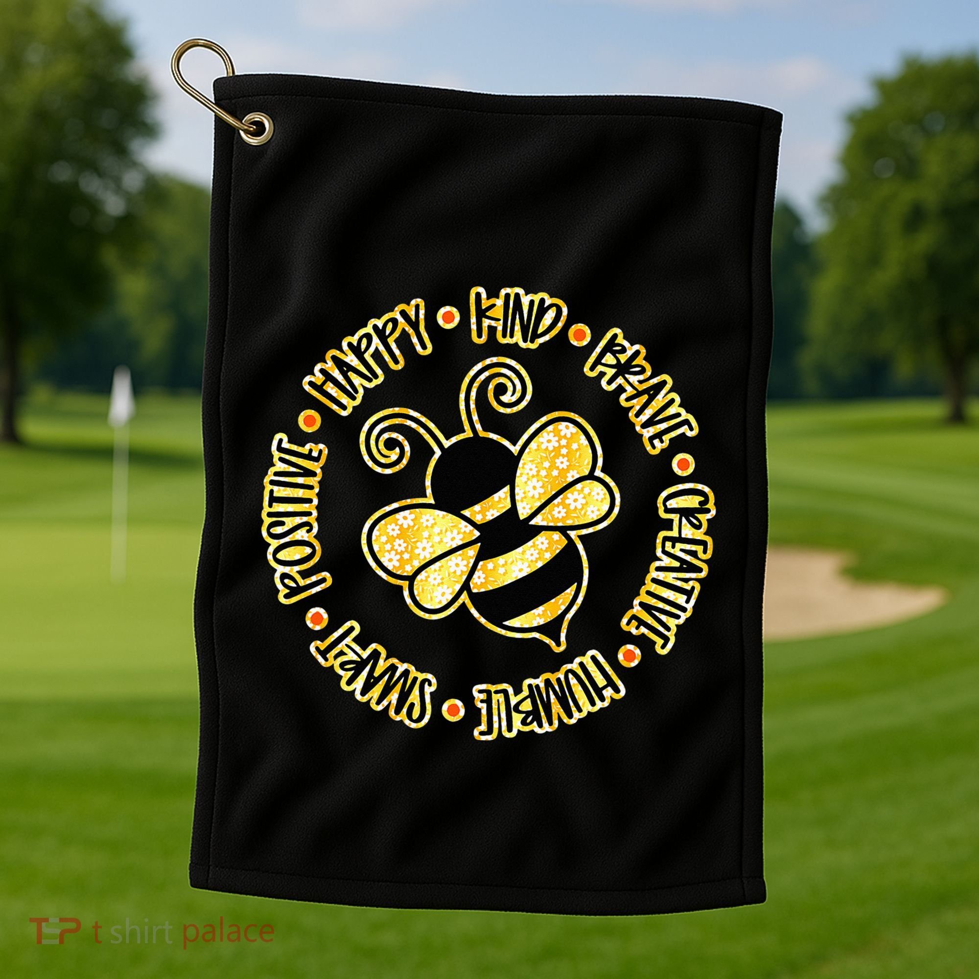 Bee Happy Kind Brave Humble Smart Positive bumblebee Golf Towel
