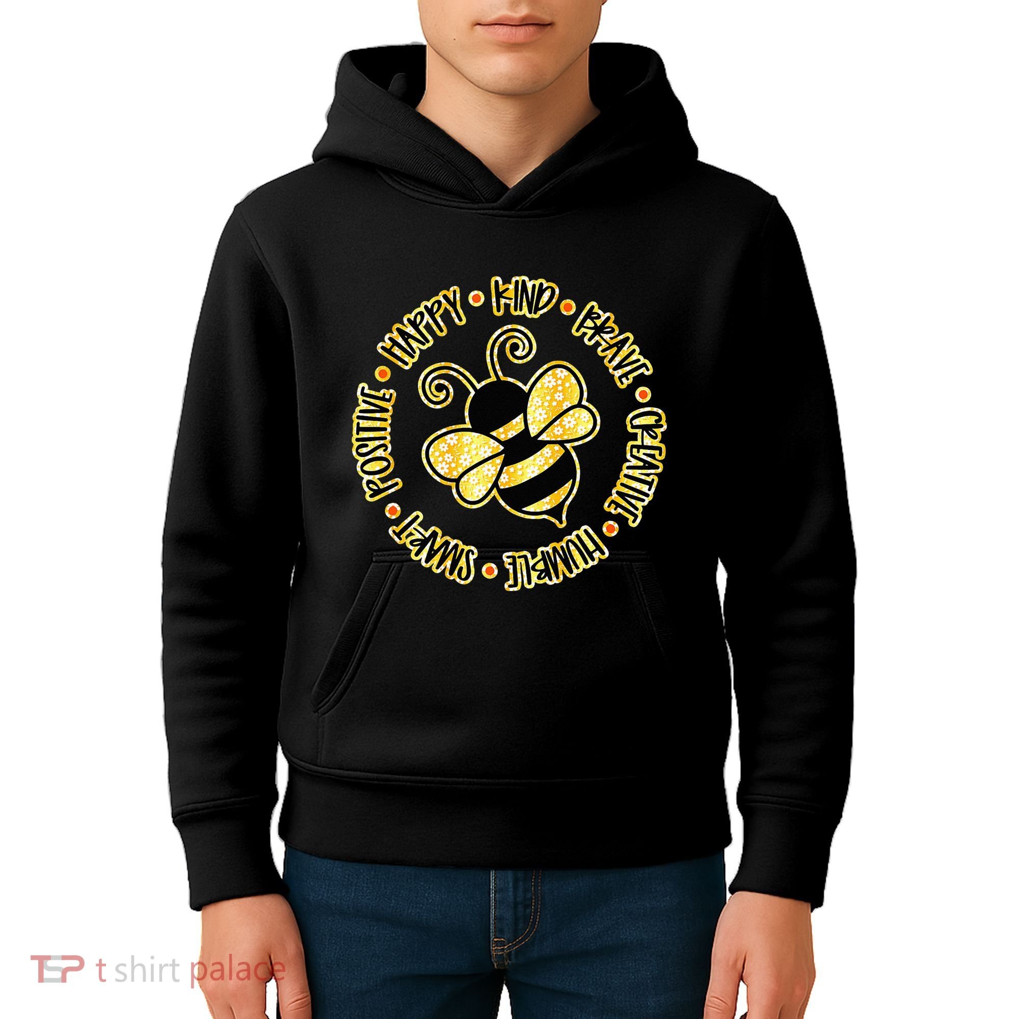 Bee Happy Kind Brave Humble Smart Positive bumblebee Kids Hoodie