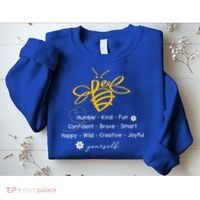 Bee Happy Kind Brave Humble Smart Positive Bumblebee Sweatshirt thumb 2