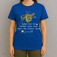 Bee Happy Kind Brave Humble Smart Positive Bumblebee T-Shirt thumb 4