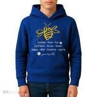 Bee Happy Kind Brave Humble Smart Positive Bumblebee Kids Hoodie thumb 4