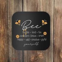 Bee Happy Kind Brave Humble Smart Positive Bumblebee Coaster thumb 0