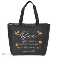 Bee Happy Kind Brave Humble Smart Positive Bumblebee Tote Bag thumb 0