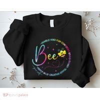 Bee Happy Kind Brave Humble Smart Positive Bumblebee Sweatshirt thumb 2