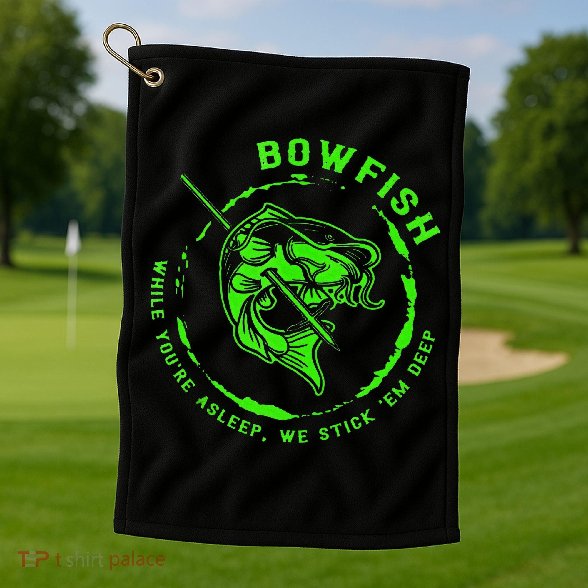 Bowfishing Hunting Lovers Funny Golf Towel