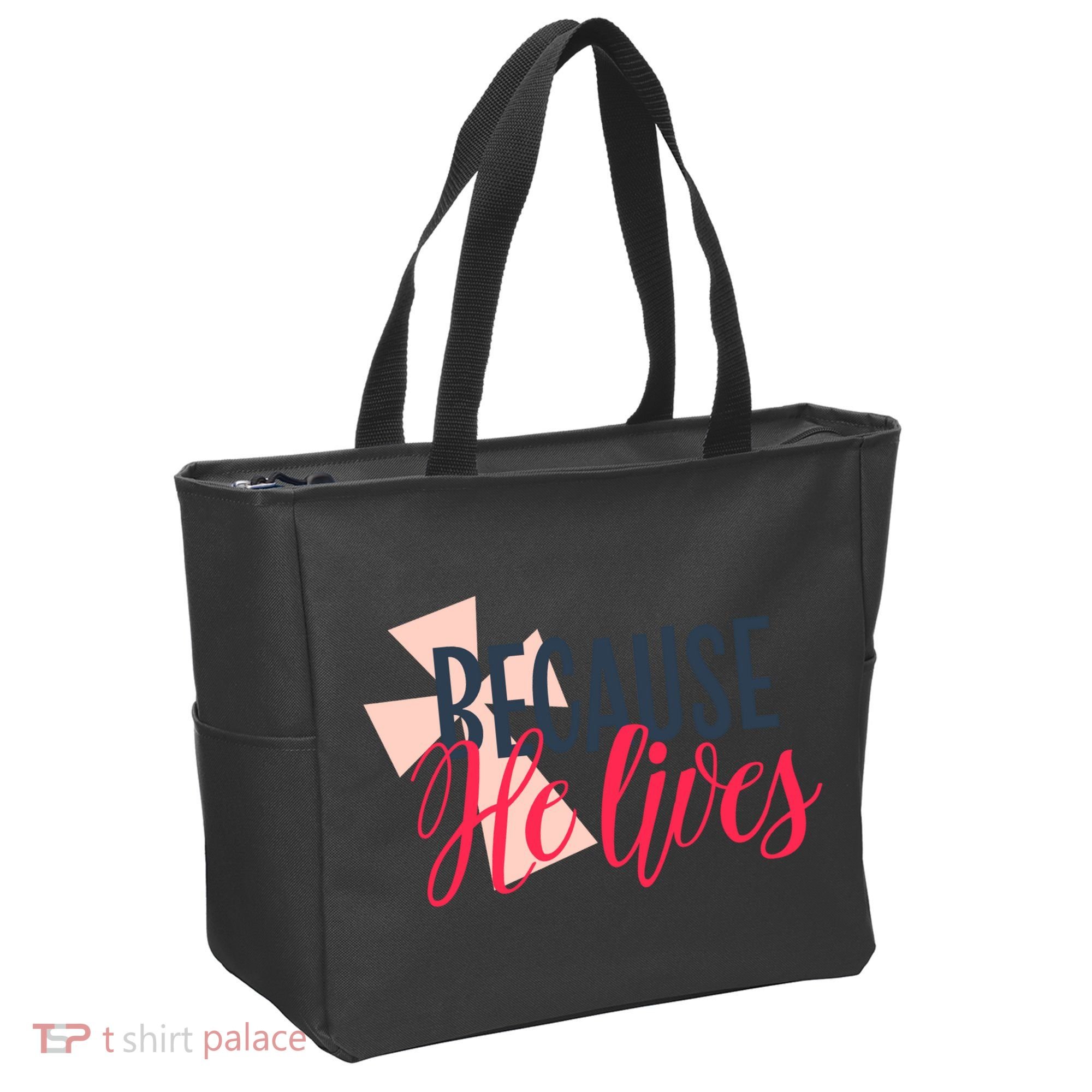 Because He Lives Jesus Cross Tote Bag