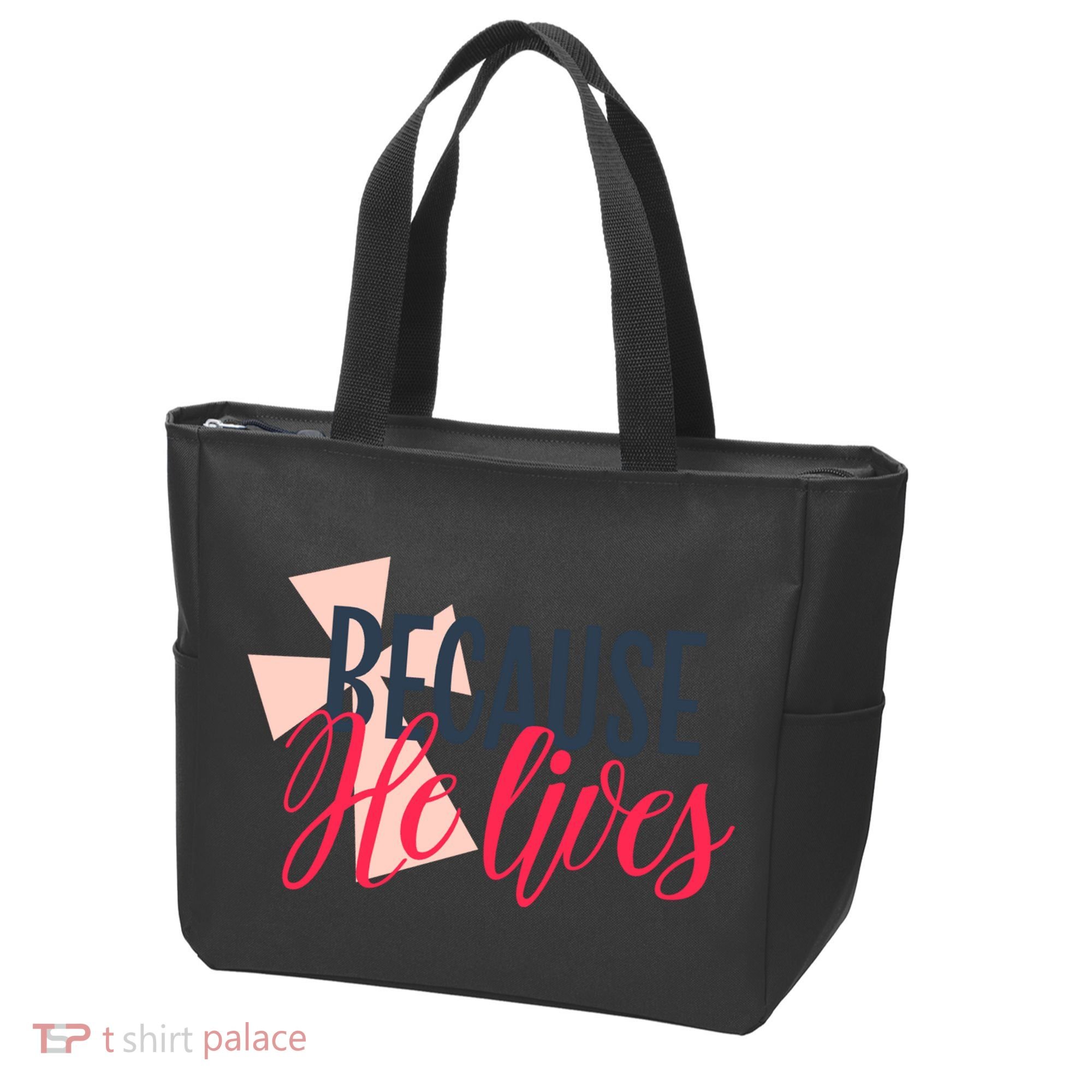 Because He Lives Jesus Cross Tote Bag