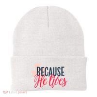 Because He Lives Jesus Cross Beanie thumb 0