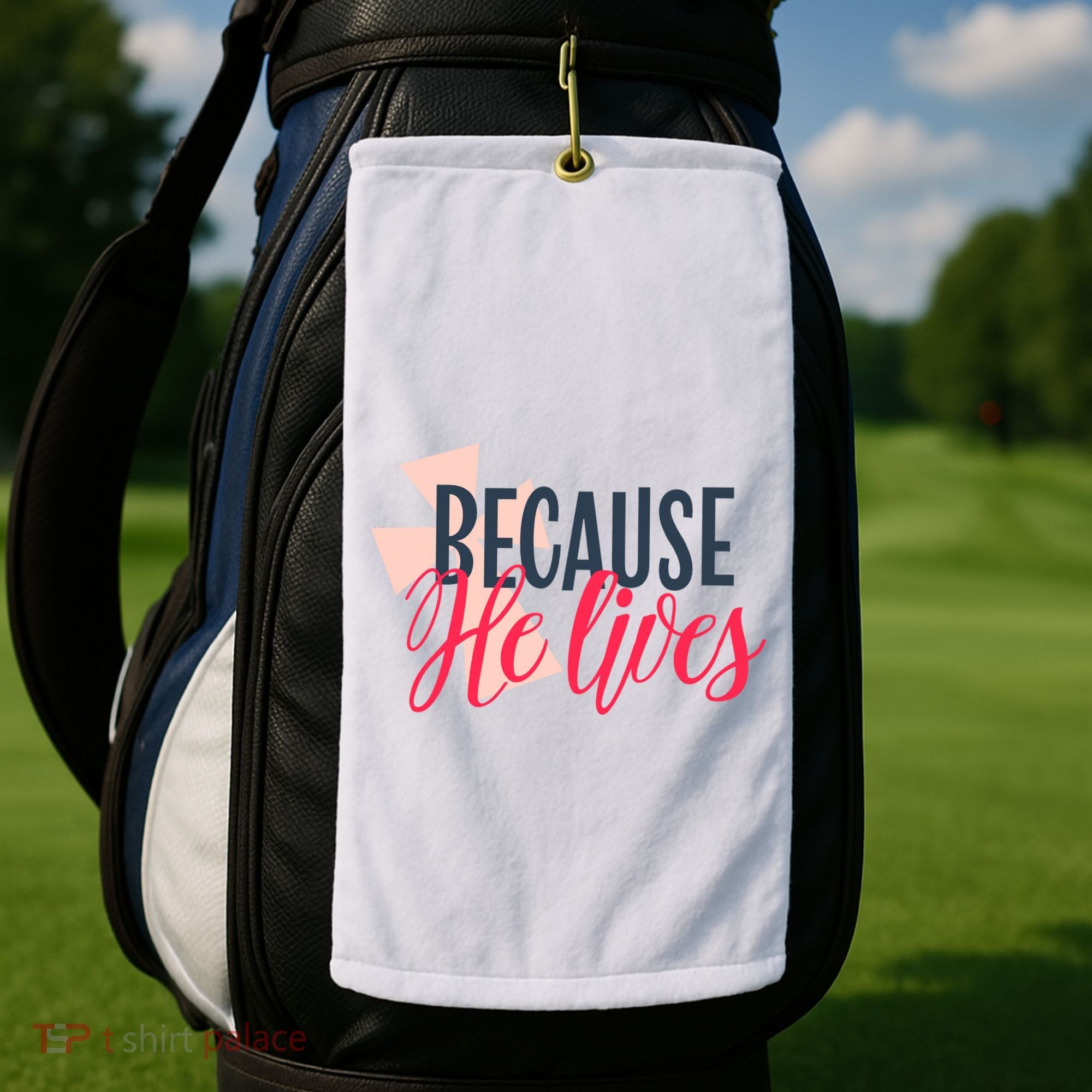 Because He Lives Jesus Cross Golf Towel