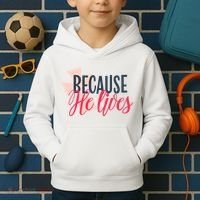 Because He Lives Jesus Cross Kids Hoodie thumb 2