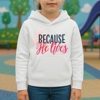Because He Lives Jesus Cross Kids Hoodie thumb 3
