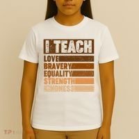 Black History Month I Teach Love Bravery Equality Strength Kindness T-Shirt thumb 4
