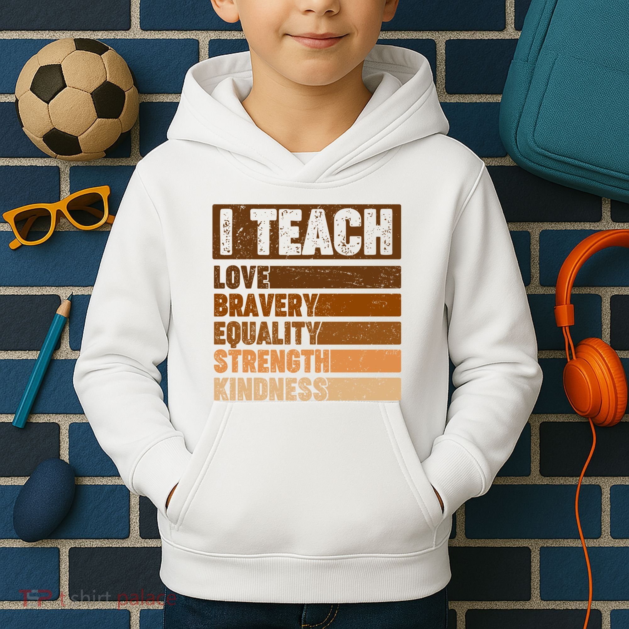 Black History Month I Teach Love Bravery Equality Strength Kindness Kids Hoodie