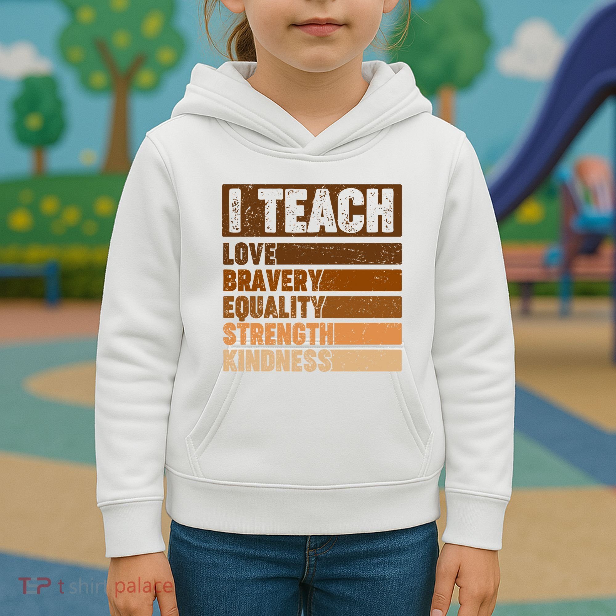 Black History Month I Teach Love Bravery Equality Strength Kindness Kids Hoodie