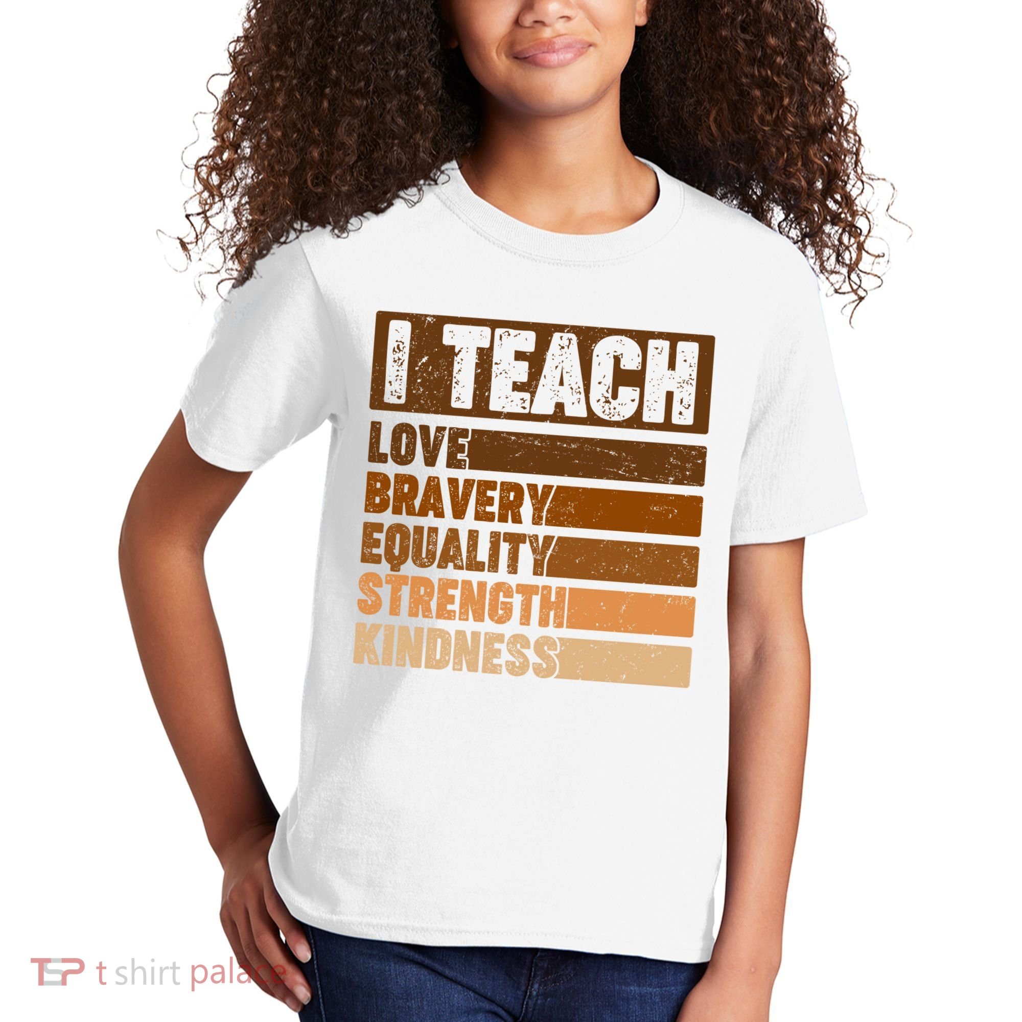 Black History Month I Teach Love Bravery Equality Strength Kindness Kids T-Shirt