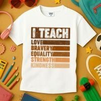 Black History Month I Teach Love Bravery Equality Strength Kindness Kids T-Shirt thumb 3
