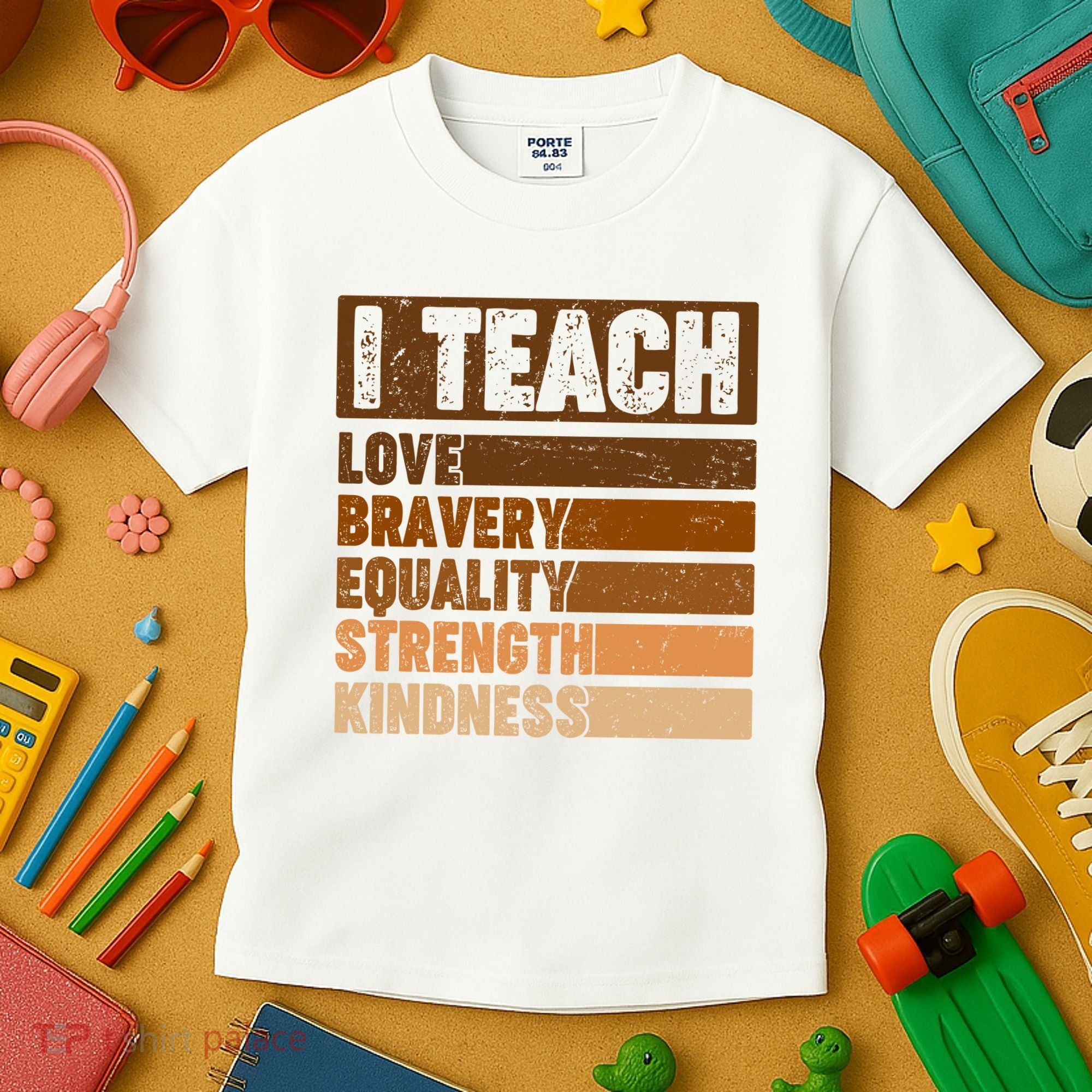 Black History Month I Teach Love Bravery Equality Strength Kindness Kids T-Shirt