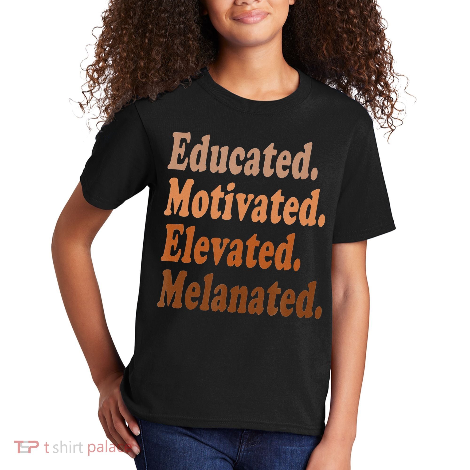Black History Month Educated Motivated Elevated Melanated Kids T-Shirt