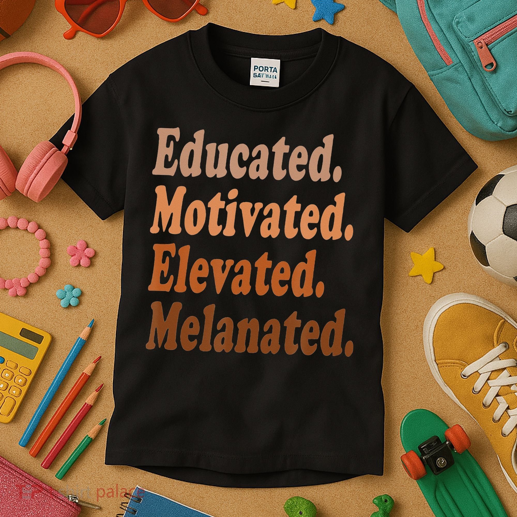 Black History Month Educated Motivated Elevated Melanated Kids T-Shirt
