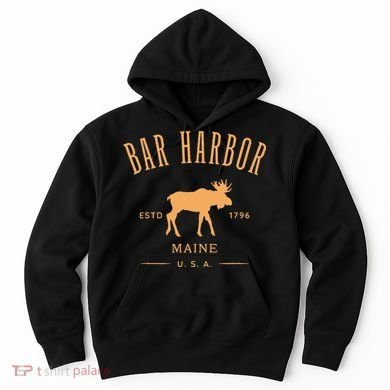 Bar Harbor Maine Usa With Moose Design Souvenir Hoodie