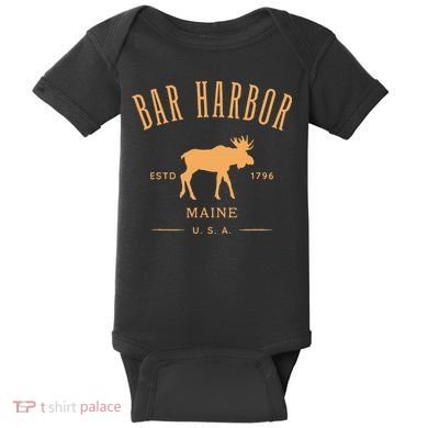 Bar Harbor Maine Usa With Moose Design Souvenir Baby Bodysuit
