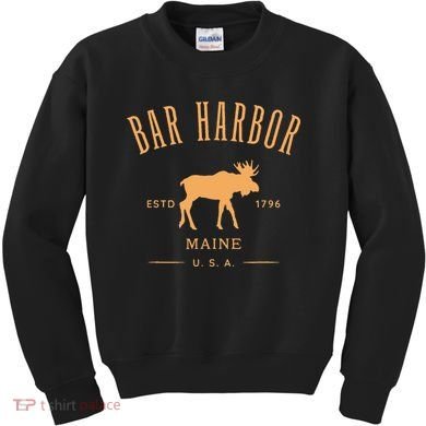 Bar Harbor Maine Usa With Moose Design Souvenir Kids Sweatshirt