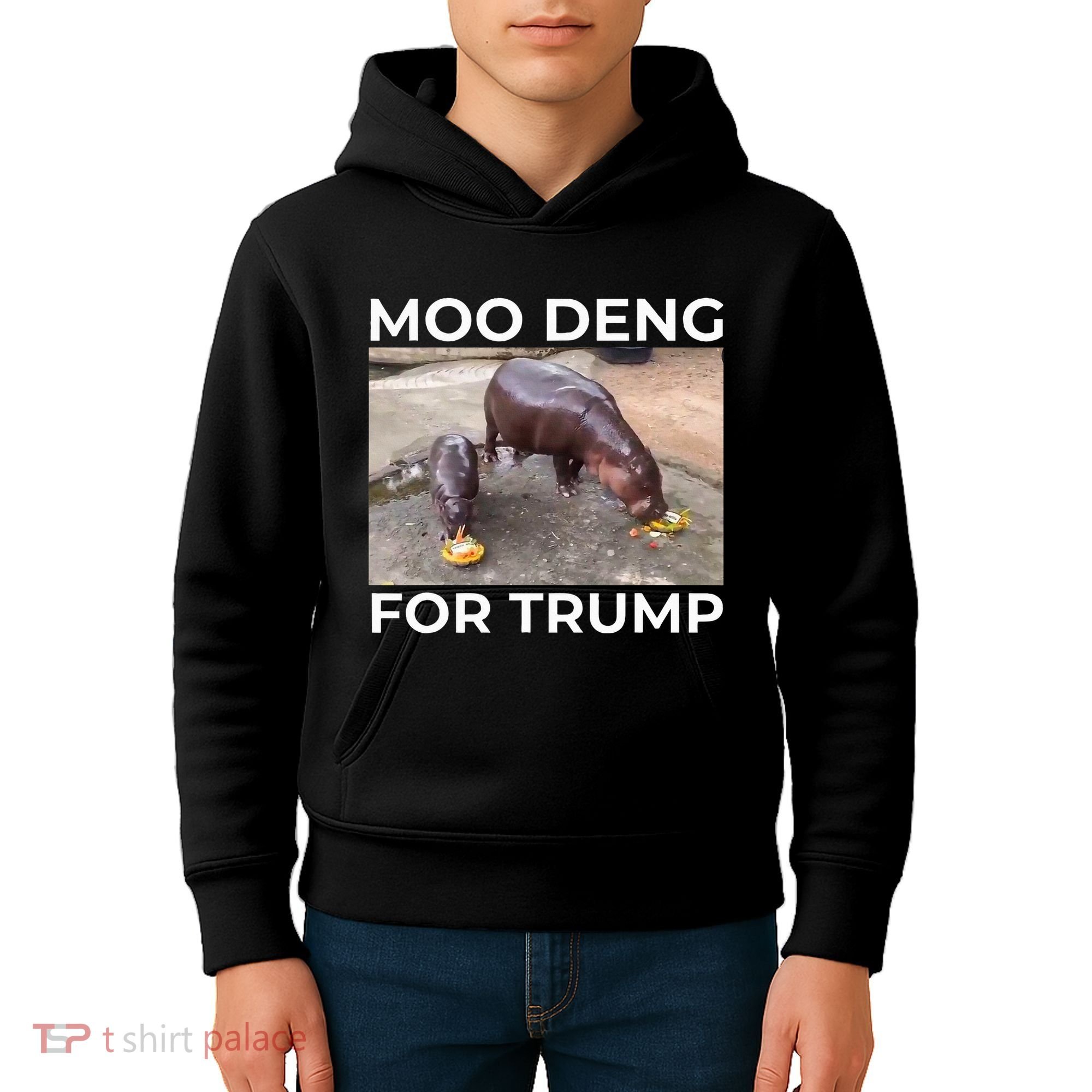 Baby Hippo Moo Deng Picks Trump President Kids Hoodie