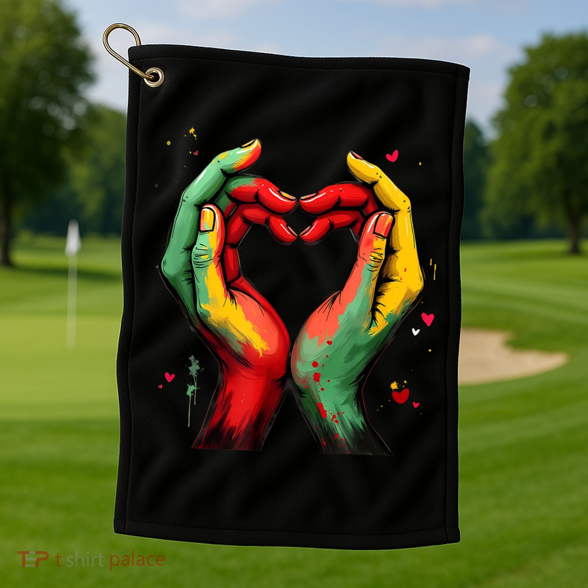 Black History Month Heart African American Black Red Green Golf Towel