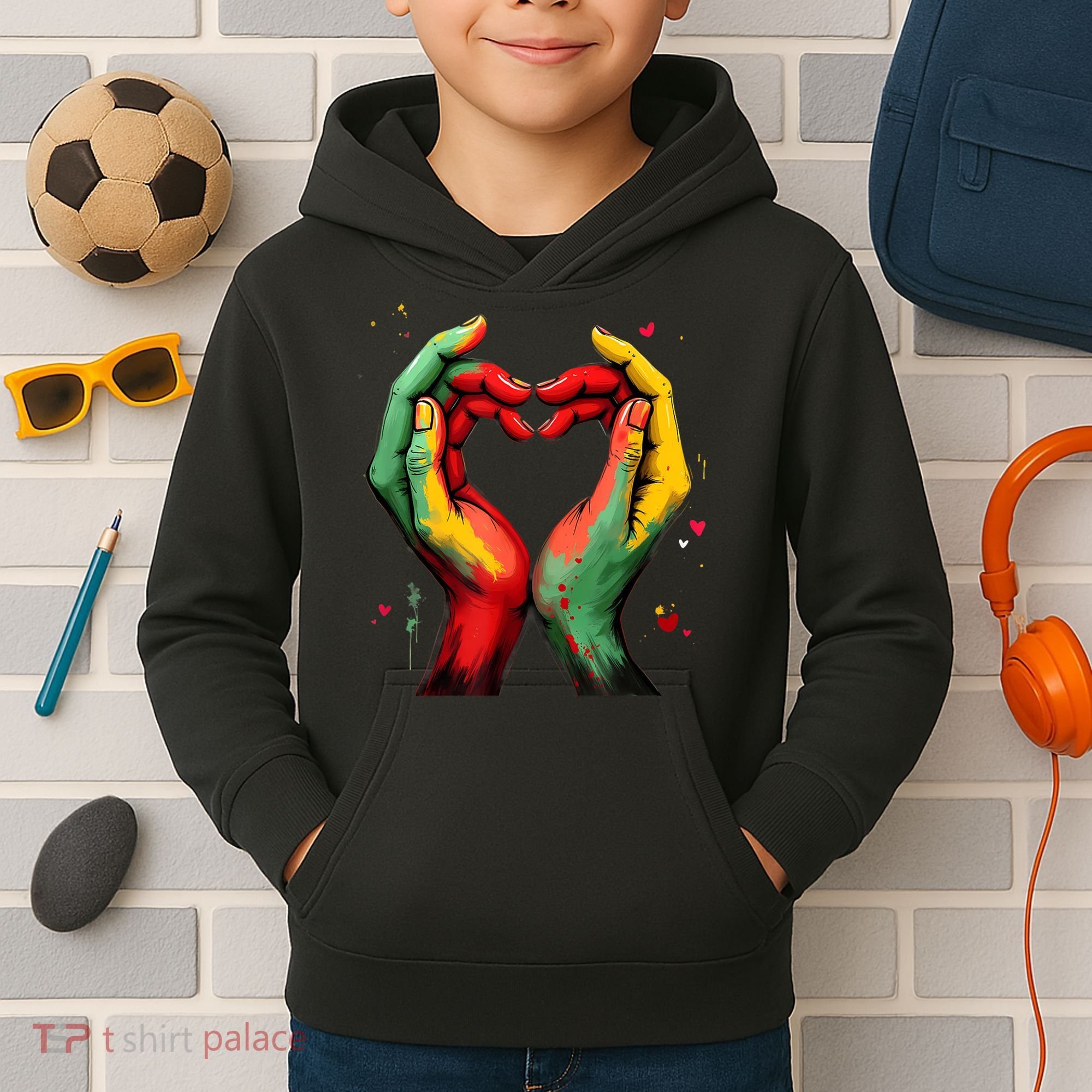Black History Month Heart African American Black Red Green Kids Hoodie