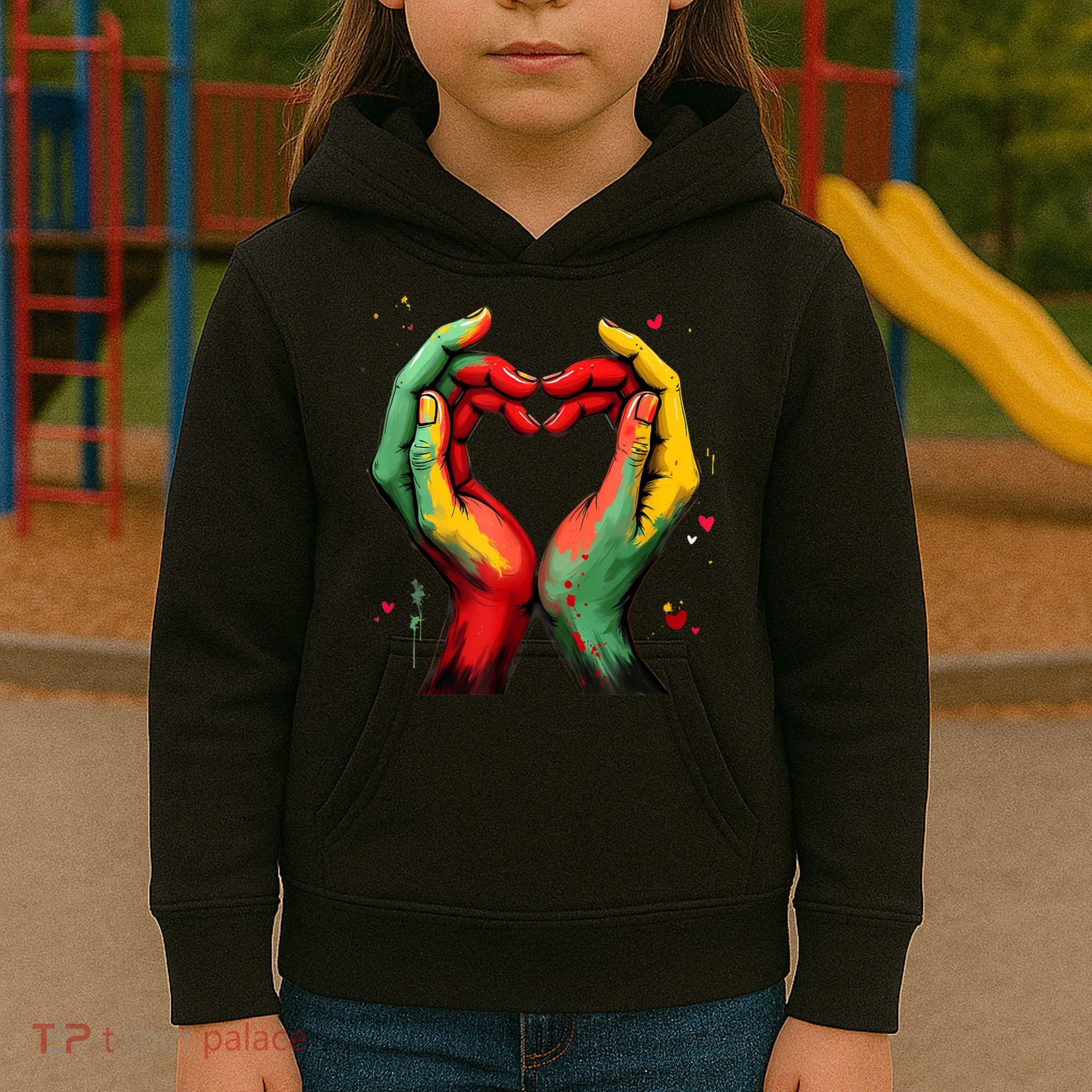 Black History Month Heart African American Black Red Green Kids Hoodie