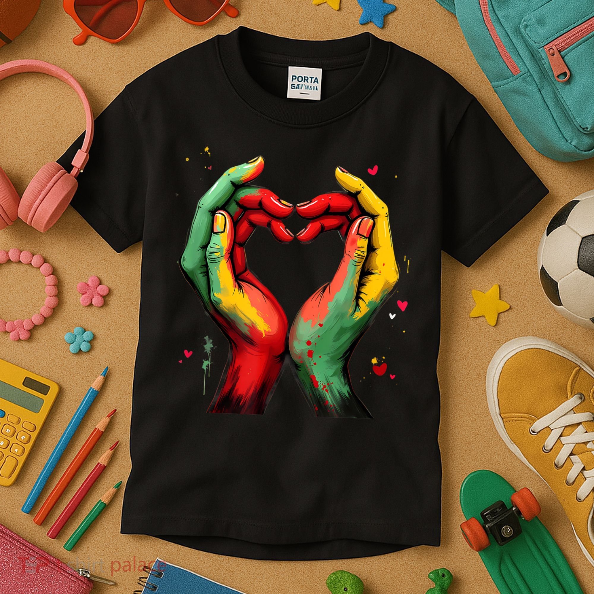 Black History Month Heart African American Black Red Green Kids T-Shirt