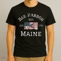 Bar Harbor Maine Usa American Flag Established Me Vintage T-Shirt thumb 3