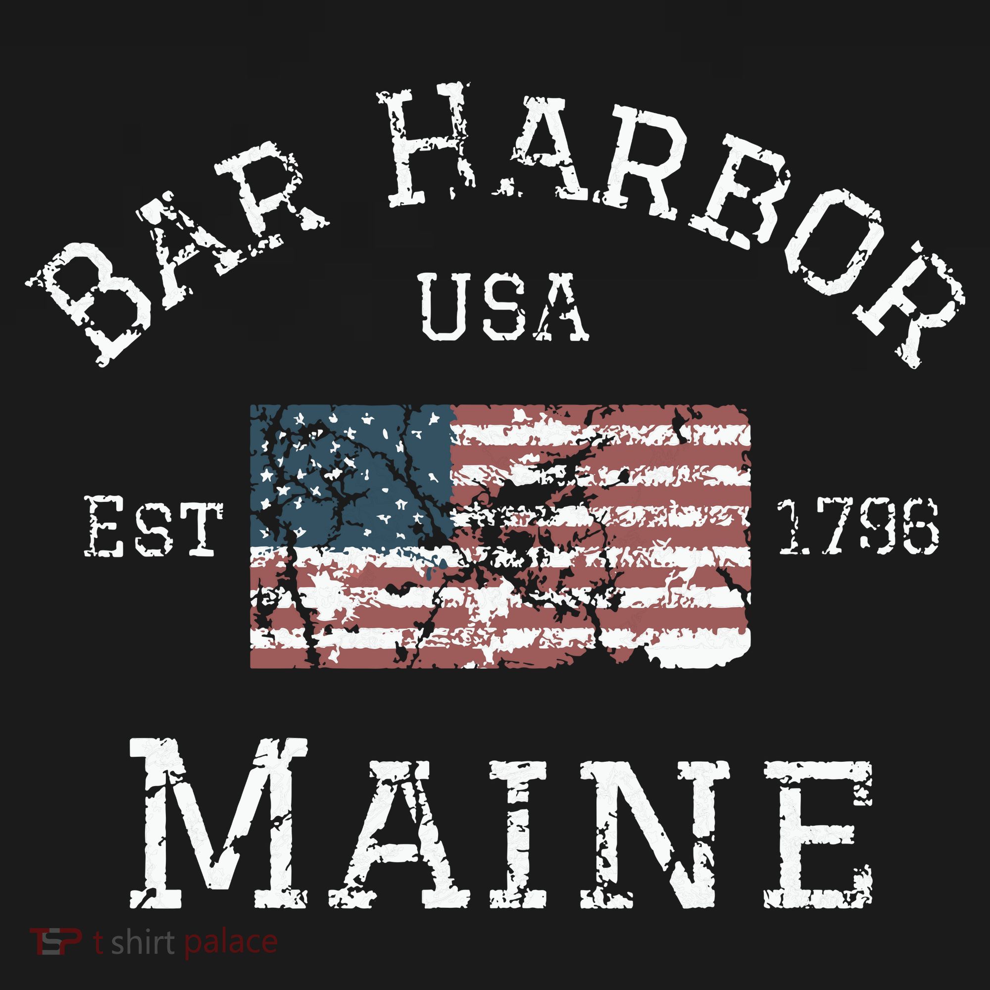Bar Harbor Maine Usa American Flag Established Me Vintage T-Shirt